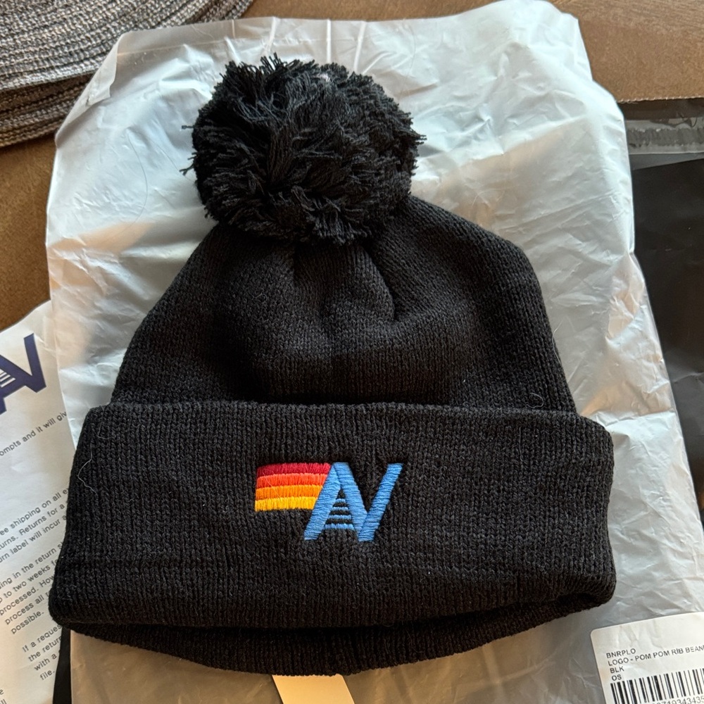 Aviator Nation Black Knit Pom-Pom Beanie